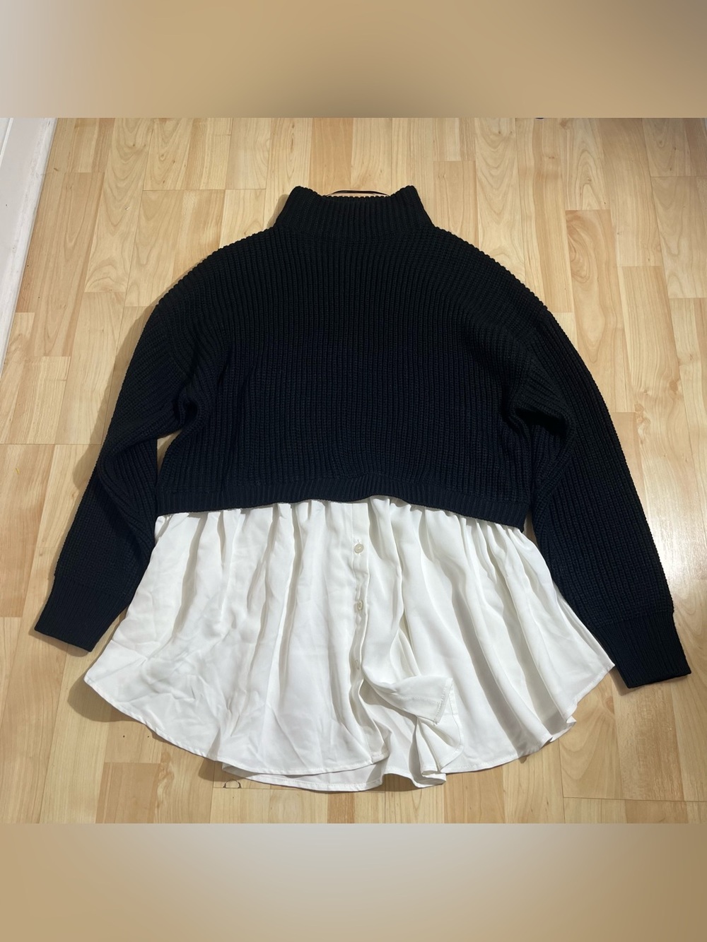 Eloquii Plus layered twofer sweater black chunky knit mock neck top size 14/16